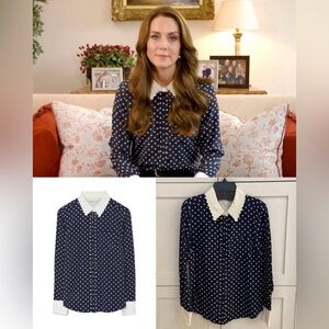 NWT Tory Burch Scallop-Edged Polka Dot Silk Shirt ASO Kate Middleton - UK12/US8